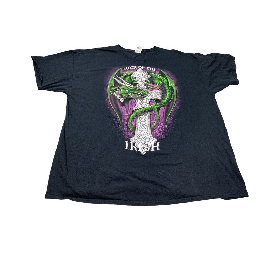 Luck Of The Irish Dragon Cross Mens 3XL Black Graphic Shirt St. Patricks Day